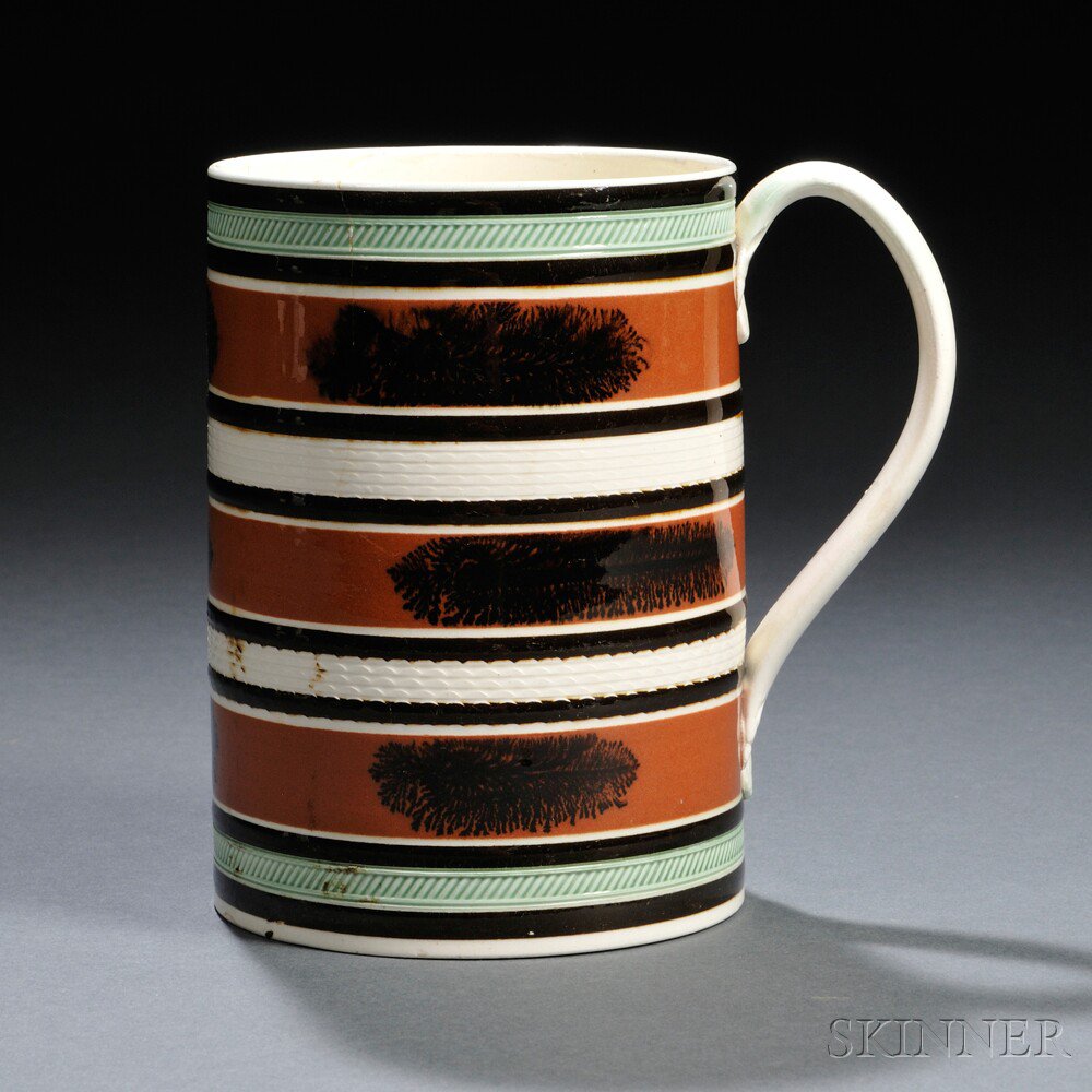 Appraisal: Mochaware Mug Britain early th century quart mug ornamented with