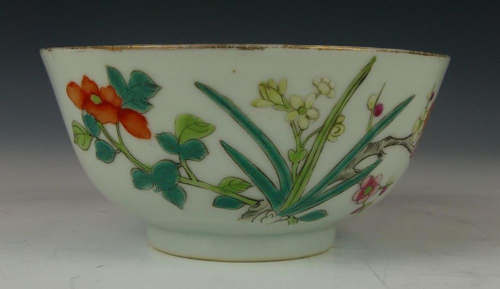 Appraisal: CHINESE HAND PAINTED FLORAL INSECTS PORCELAIN BOWL Chinese hand painted