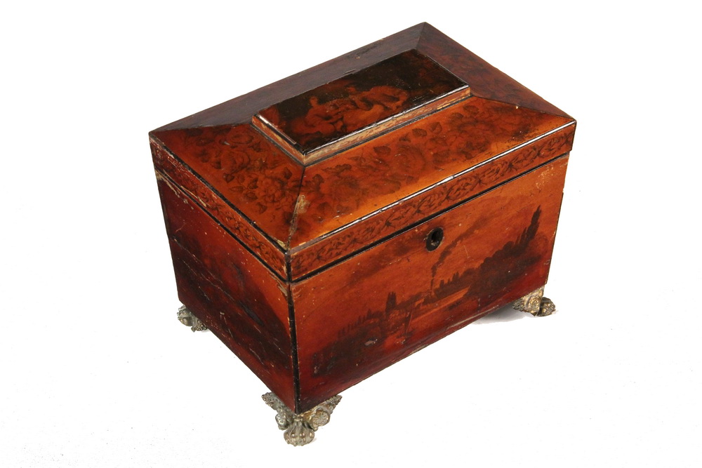 Appraisal: ENGLISH TREEN TEA CADDY - th c Mauchline Casket Top