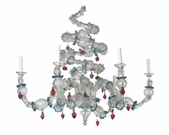 Appraisal: A Venetian Glass Six-Light Chandelier having a spiral form frame