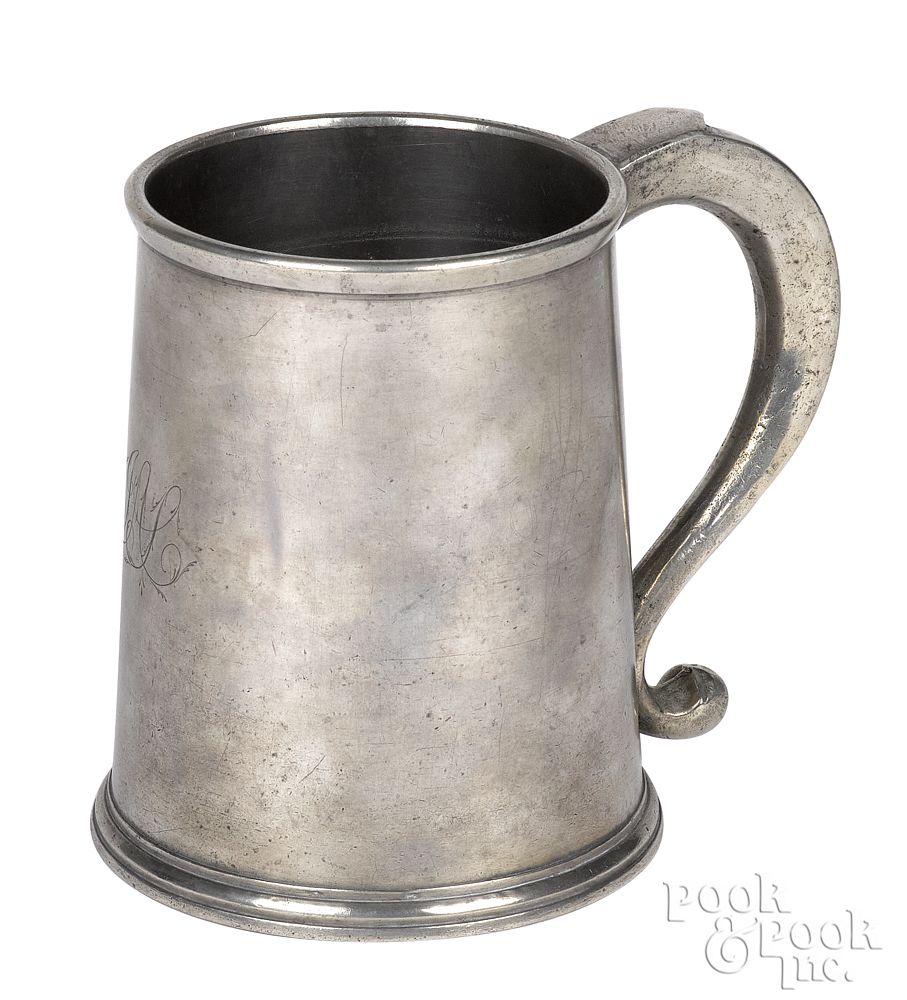 Appraisal: Philadelphia pewter quart mug Philadelphia pewter quart mug ca bearing