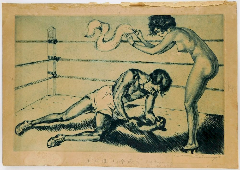 Appraisal: Max Bruning Novel Realist Boxer Nude Woman Etching Germany -