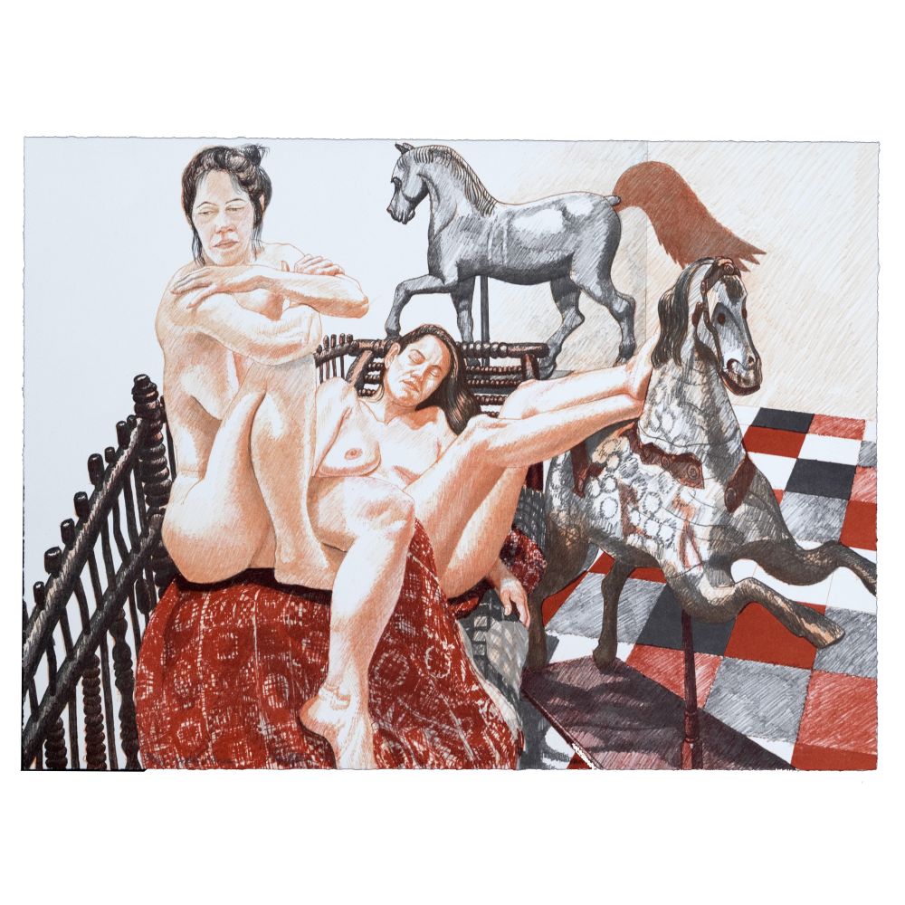 Appraisal: PHILIP PEARLSTEIN AMERICAN B MODELS AND HORSES LITHOGRAPH signed titled