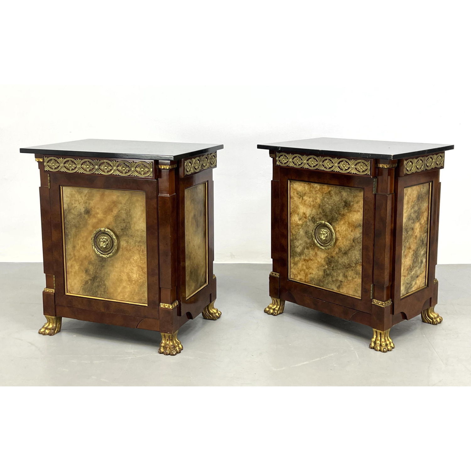 Appraisal: Pair Classical Form John Widdicomb Side Cabinets Metal Mounted Faux