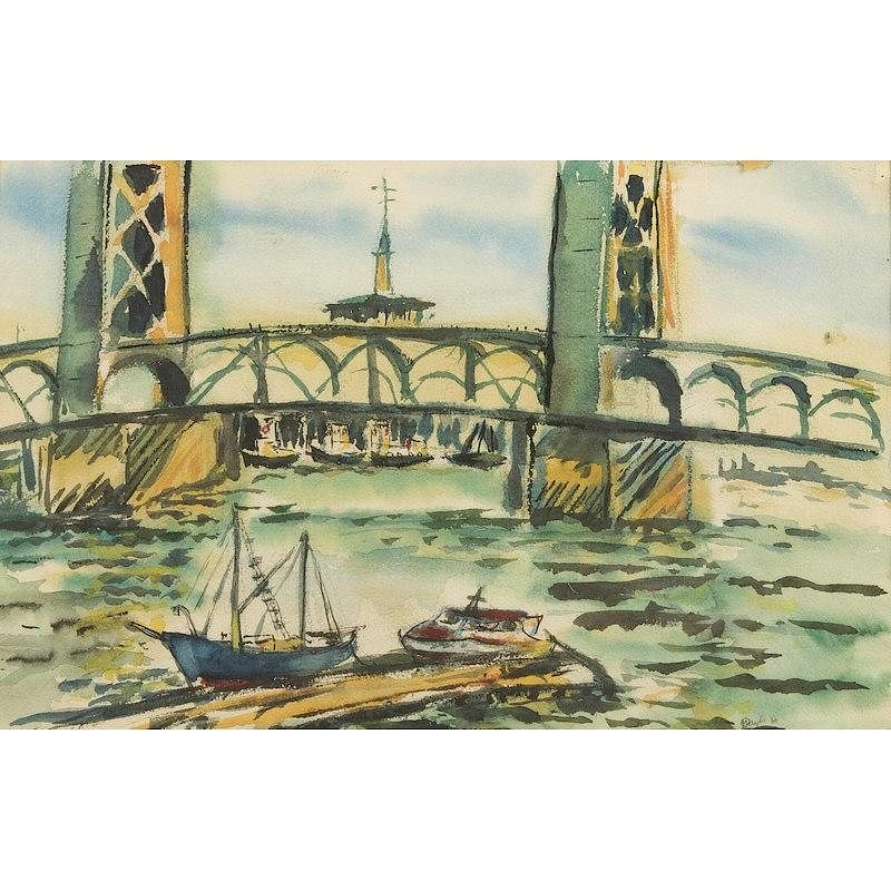 Appraisal: Tower Bridge Painting Framed watercolor Tower Bridge Sacramento by Olive