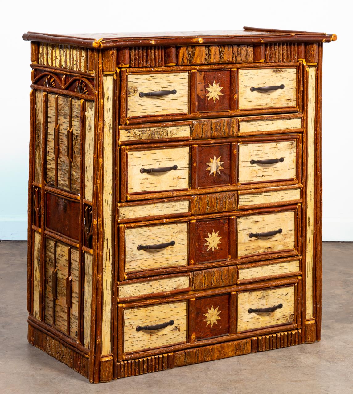 Appraisal: ADIRONDACK STYLE MIXED WOOD FOUR-DRAWER CHEST Attributed Dan Quinn Nature's