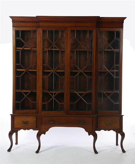 Appraisal: QUEEN ANNE STYLE BREAKFRONT CABINET American th century mahogany Four