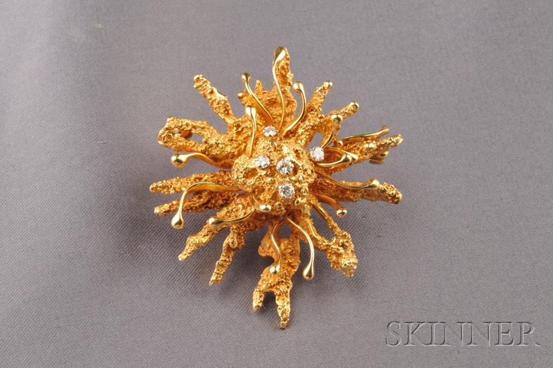 Appraisal: kt Gold and Diamond Brooch Kutchinsky the abstract floral form