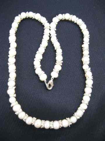 Appraisal: Pearl Necklace Pearls with Silverspacers in between '' long