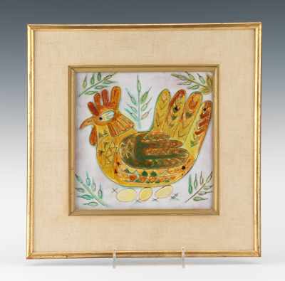 Appraisal: A Framed Ceramic Pictorial Tile Sgraffito decorated glazed ceramic tile