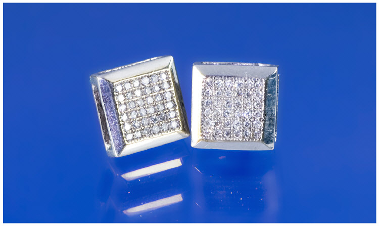 Appraisal: Pair Of ct White Gold Diamond Earrings Square Design Set