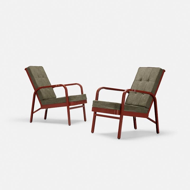 Appraisal: Jean Prouve and Jules Leleu pair of armchairs for Martel