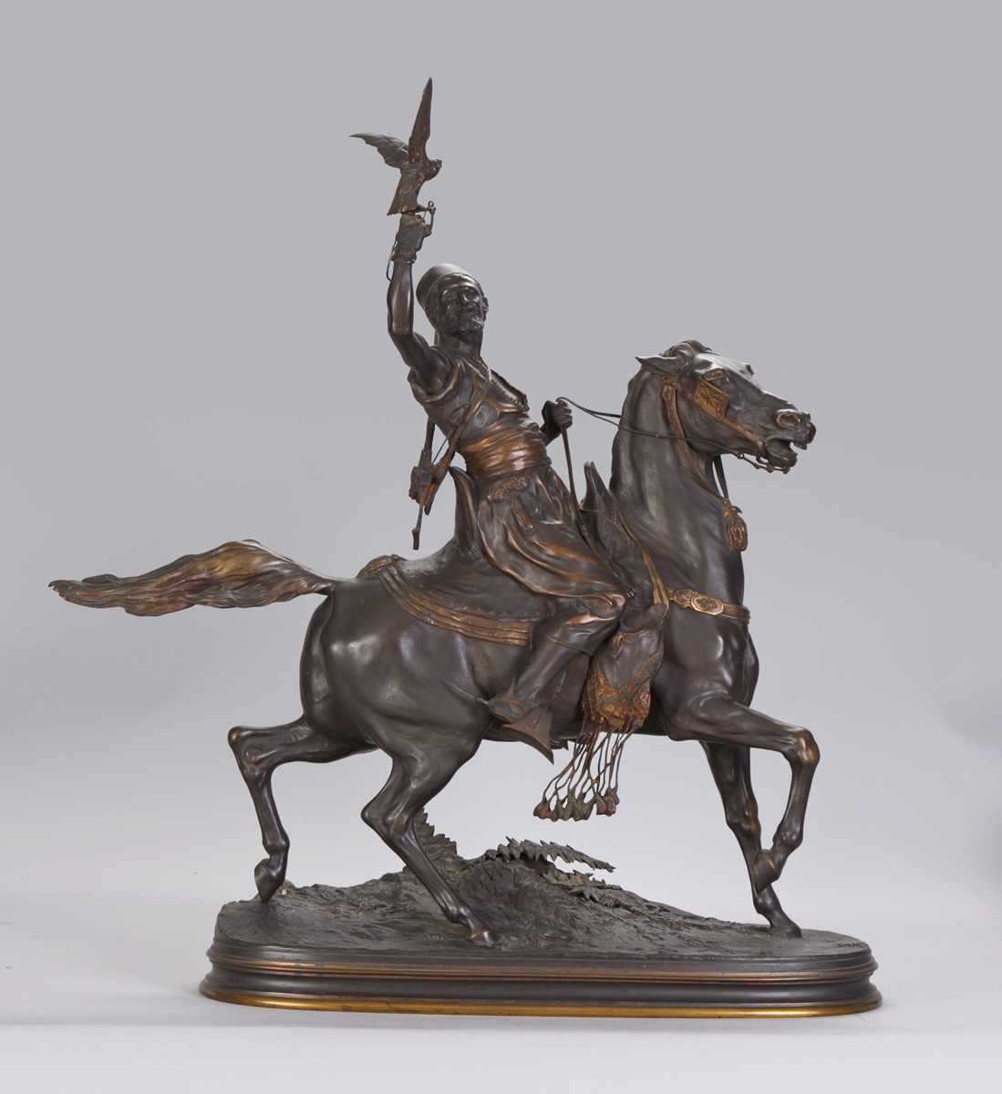 Appraisal: Pierre-Jules Mene French - The Falconer Bronze with Green Marble