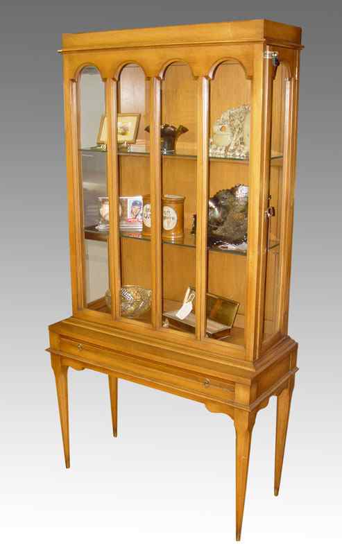 Appraisal: UPRIGHT DISPLAY CABINET On tall tapered legs Side entrance doors