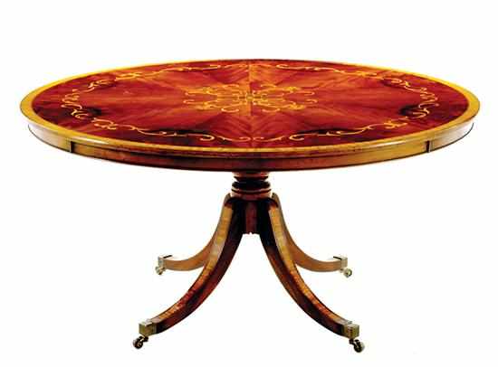 Appraisal: Regency style inlaid mahogany dining table circular inlaid and banded