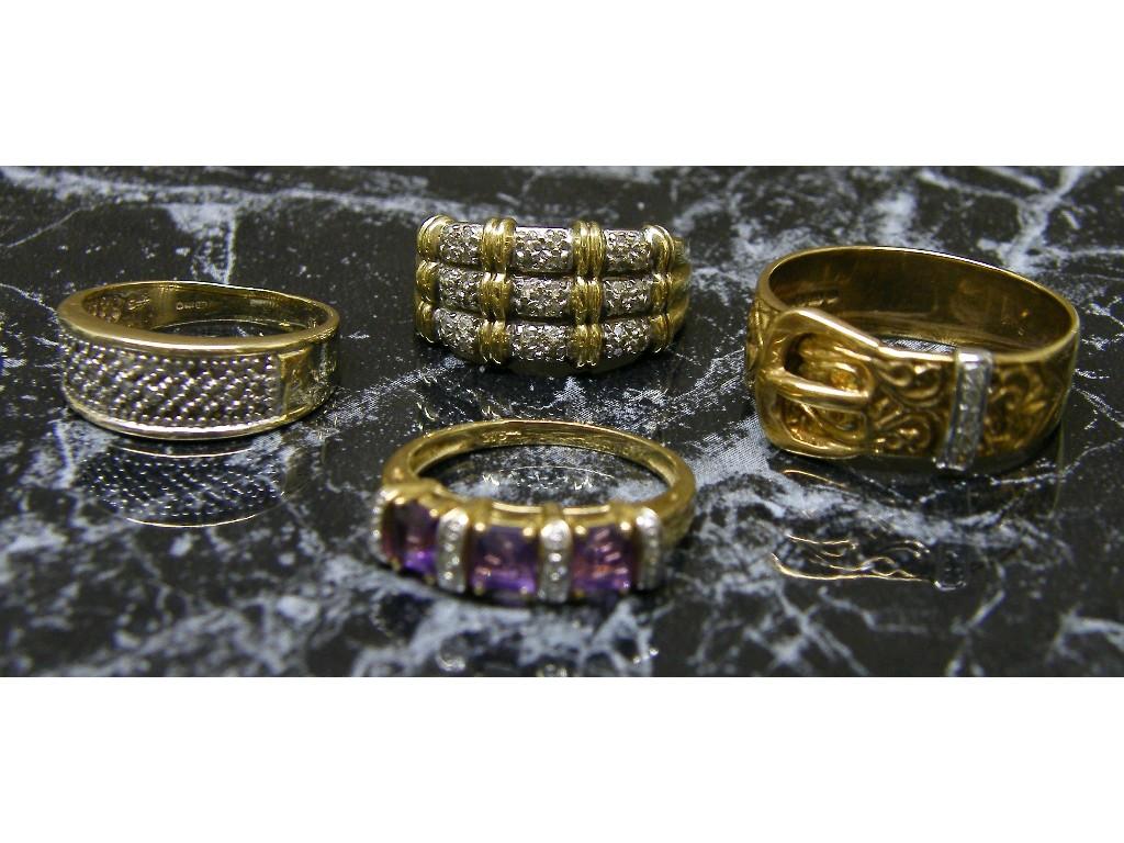 Appraisal: Four ct diamond and gem set rings gm