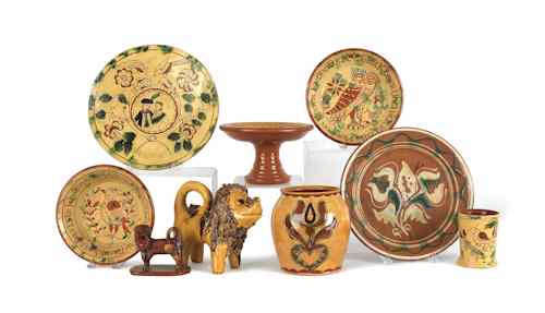 Appraisal: Group of contemporary Breininger redware to include a lion sgrafitto