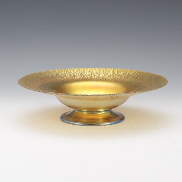 Appraisal: LC TIFFANY GOLD FAVRILE FOOTED DISH x Gold favrile dish