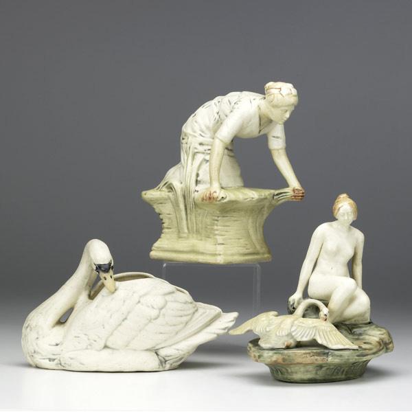 Appraisal: WELLER Muskota three items swan planter Leda and the Swan