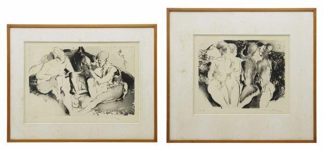 Appraisal: lot of Framed prints on paper Female Nudes signed lower