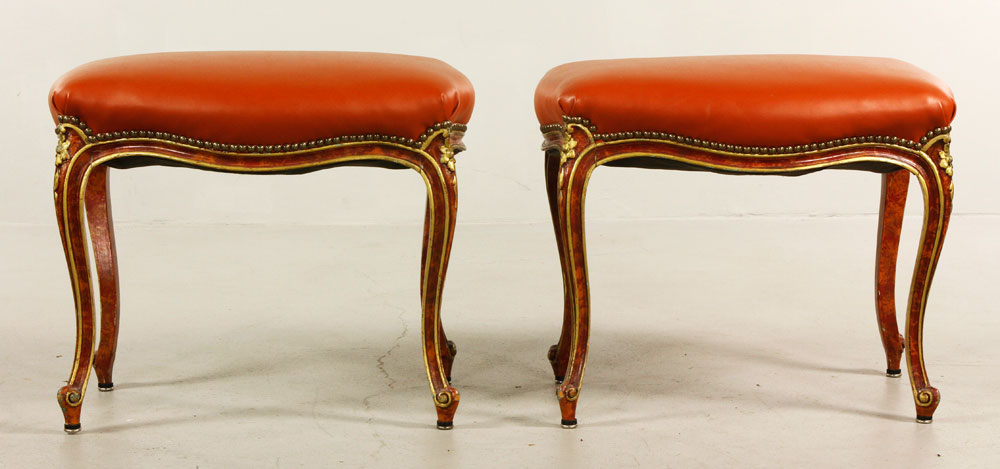 Appraisal: - Pr French Upholstered Stools Pair of French upholstered stools