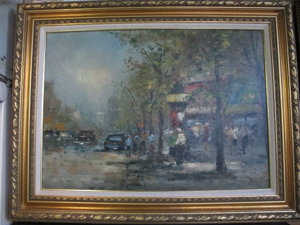 Appraisal: Oil on canvas Parisian street scene signed Van Dongem