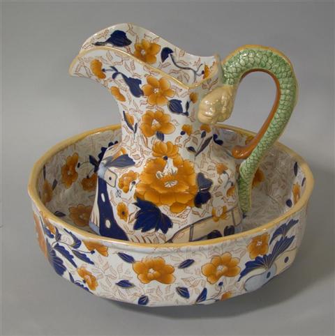 Appraisal: LARGE IRONSTONE EWER BASIN In the Mason's style with typical