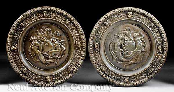 Appraisal: A Pair of Large Continental Neoclassical Bronze Plaques th c