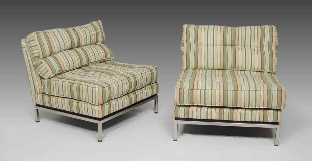 Appraisal: PAIR MID CENTURY DESIGN CHAIRS Steel frame upholstered in later