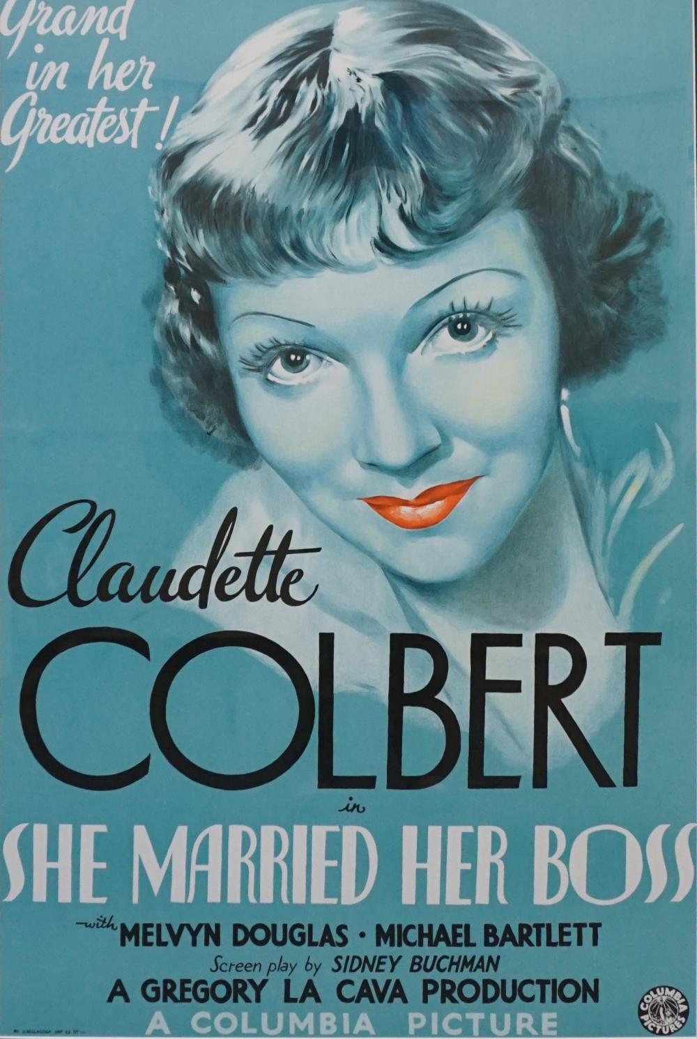 Appraisal: Movie Poster Print 'She Married her Boss' with Claudette Colbert