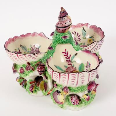 Appraisal: A Bow triple-shell sweetmeat dish circa the puce painted shells