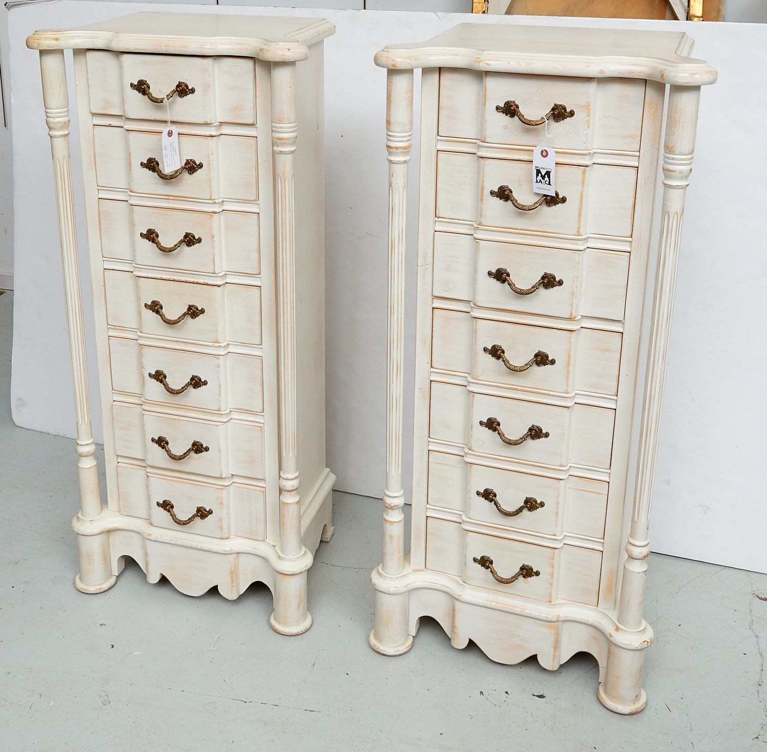 Appraisal: PAIR DECORATOR WHITE WASHED LINGERIE CHESTS th c each with