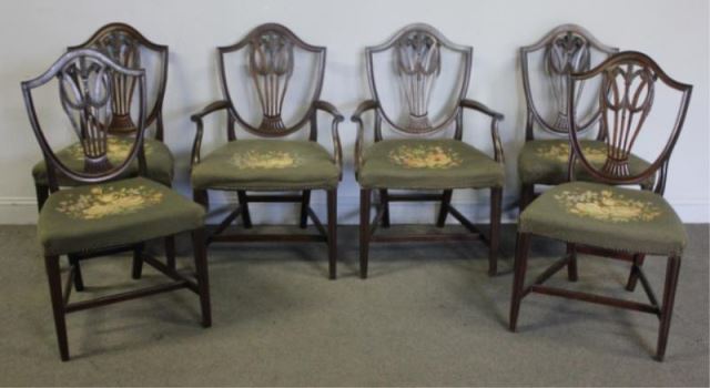 Appraisal: Set of Antique Shield Back Chairs withNeedlepoint seats Fine quality