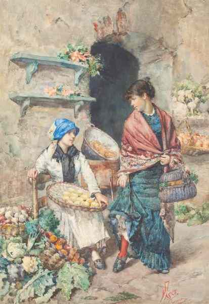 Appraisal: F Fasce It th century Vegetable Stallwatercolor and whitening on