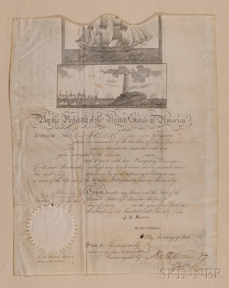 Appraisal: Adams John Quincy - Signed document one page July st