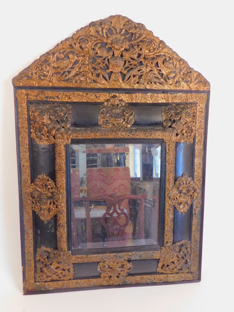 Appraisal: ANTIQUE ITALIAN WALL MIRROR th century ebonized wood Italian wall