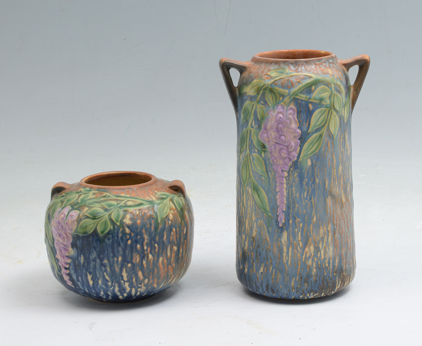 Appraisal: PC ROSEVILLE POTTERY ''WISTERIA'' VASES Comprising - Tall - Squat