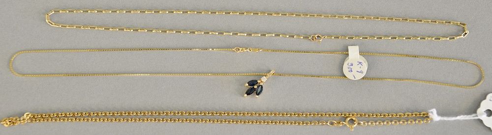 Appraisal: Three piece lot to include karat chain with small sapphire