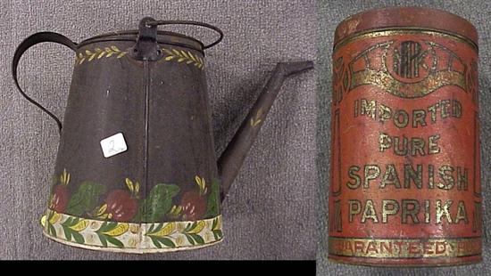 Appraisal: Painted tole watering can with fixed and swing handles and