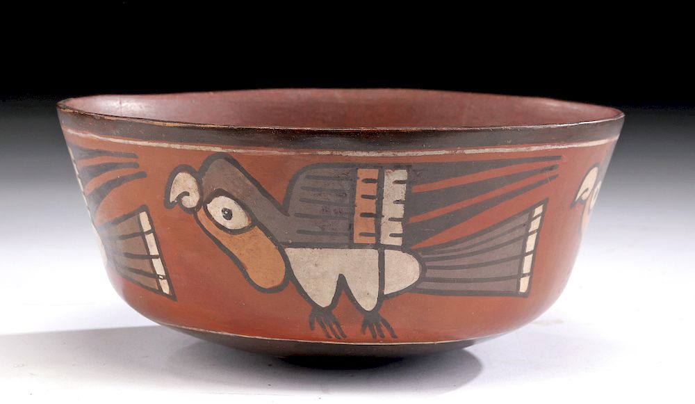 Appraisal: Nazca Polychrome Bowl w Flying Parrots Pre-Columbian South Coast Peru