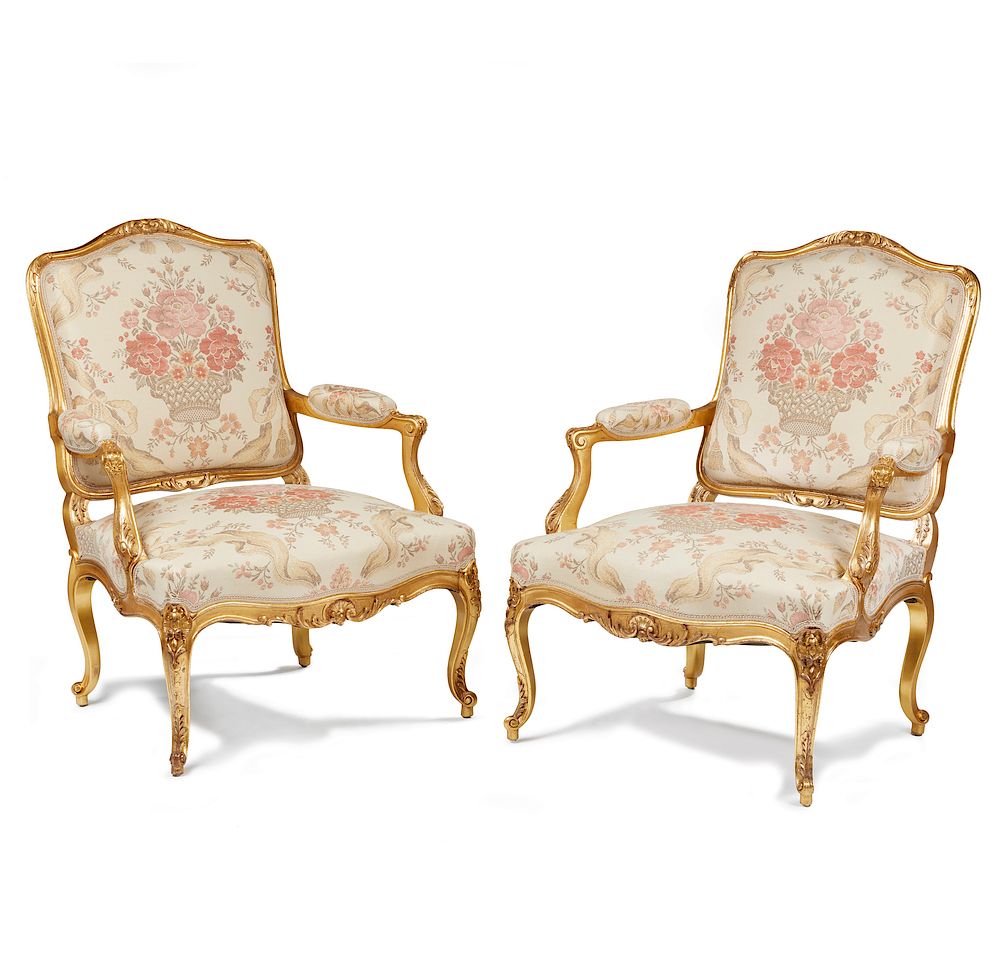 Appraisal: Pair of Louis XVI Style Gilt-Wood Armchairs Pair of Louis