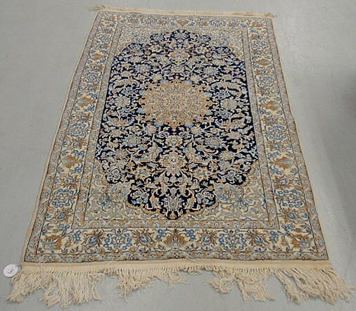 Appraisal: Persian oriental center hall carpet ivory field and blue floral