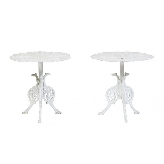 Appraisal: Pair of Cast Aluminum Patio Side Tables the pierced scrolled