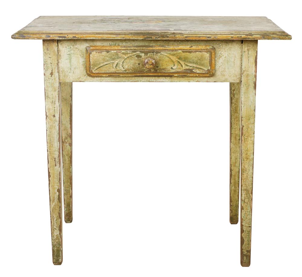 Appraisal: PAINTED WOOD SIDE TABLEthe top decorated with fruit Provenance Estate