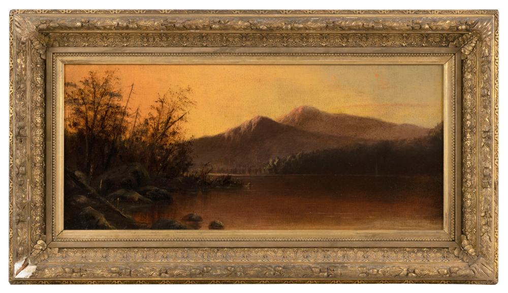 Appraisal: AMERICAN SCHOOL TH CENTURY BRILLIANT SUNSET OVER A MOUNTAIN LAKE