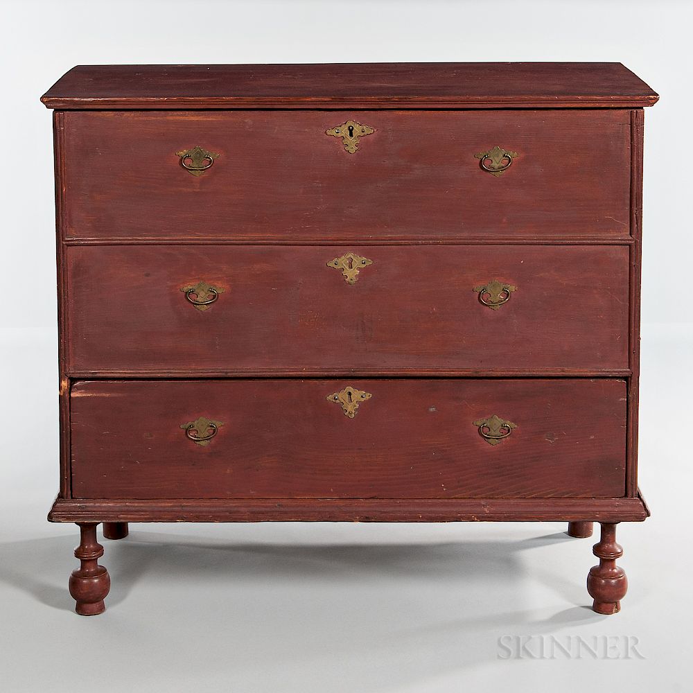 Appraisal: Red-painted Pine Chest over Drawer Red-painted Pine Chest over Drawer