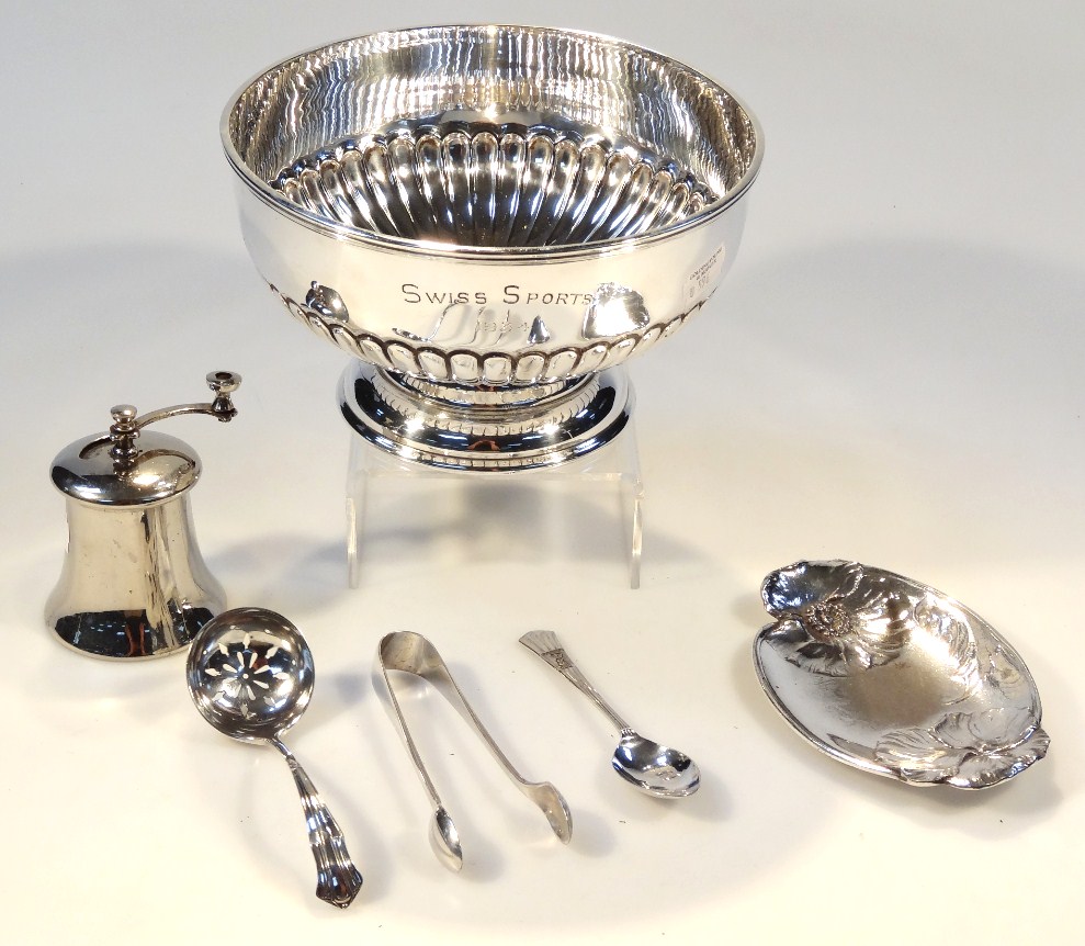 Appraisal: Various silver plate comprising a coffee bean grinder of inverted