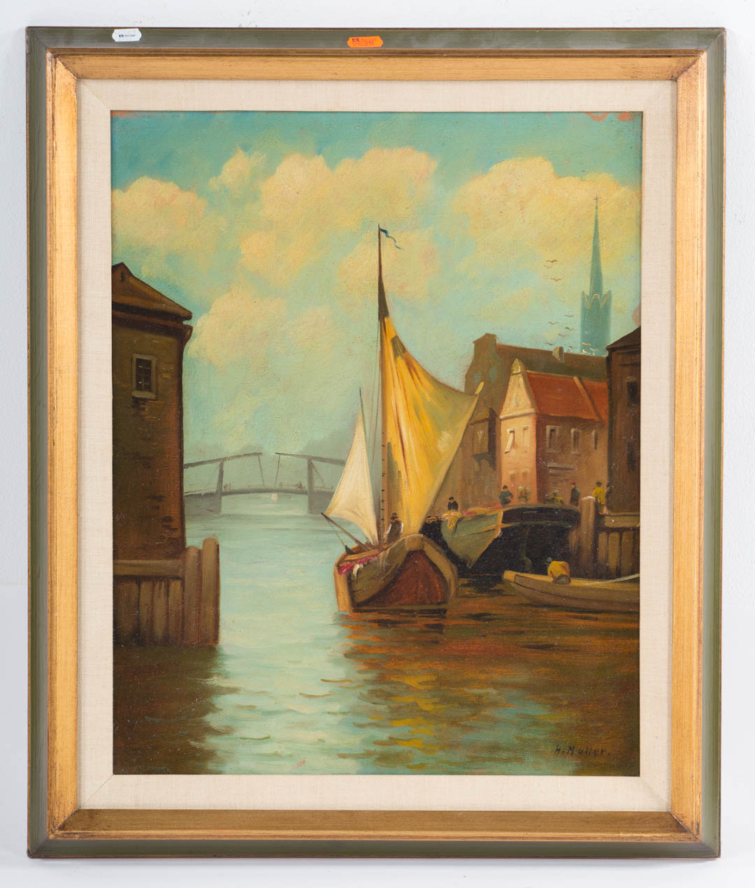 Appraisal: Framed oil on board of a harbor scene Undernumber