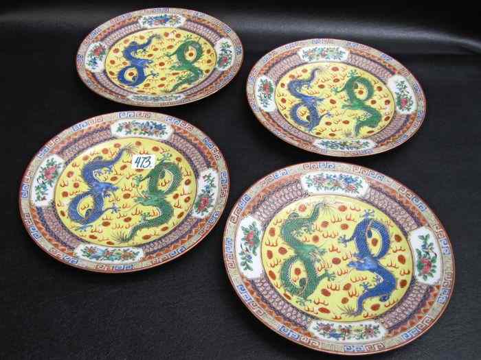 Appraisal: SET OF FOUR CHINESE PORCELAIN PLATES hand painted Famille Jaune