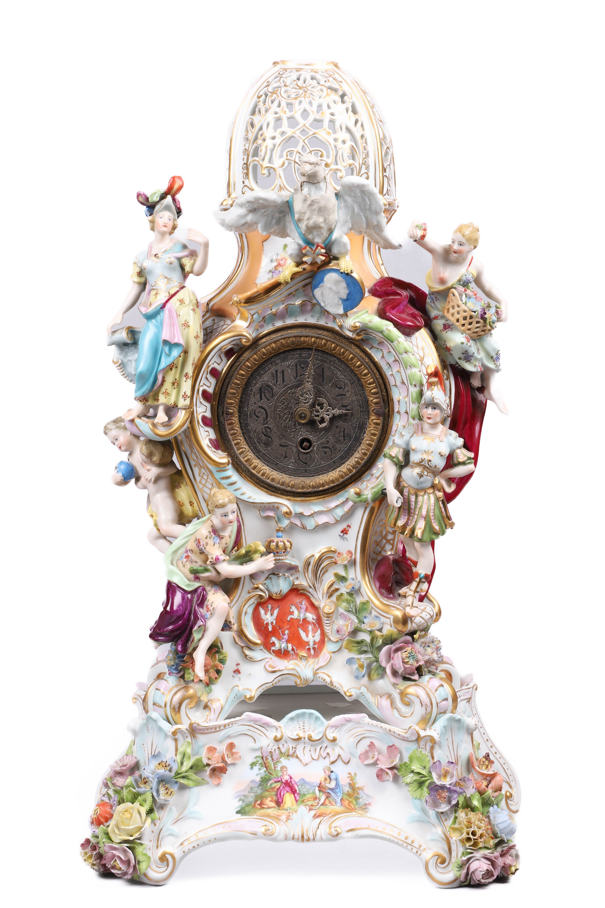 Appraisal: Carl Thieme Figural Porcelain Mantle Clock on Pedestal Base c